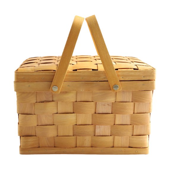 GOOHOCHY Cesta de regalo vacía, cesta de picnic de mano sencilla, cesta tejida de madera con tapa