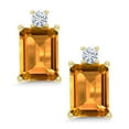 thumbnail image 2 of Gem Stone King 10K Yellow Gold Stud Earrings Emerald Cut Citrine Moissanite (3.42 Cttw), 2 of 5