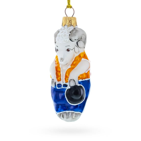 Goat in Folk Vest with Blue Trousers and Hat Glass Christmas Ornament
