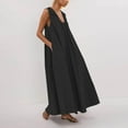 thumbnail image 2 of Womens Summer Dress with Pockets Plus Size Sleeveless Crew Neck Sundresses Summer A-Line Vacation Maxi Dresses for Women Beach Fashion Black L, 2 of 9