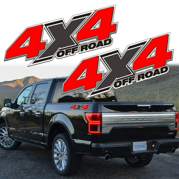 2pcs Red 4x4 Off Road Truck Rear Bed Side Vinyl Decal Stickers For Pickup Truck Etc