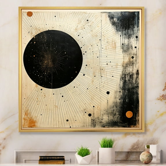 Designart "Minimalist Oasis Grey and Beige Mid Century" Abstract Collages Floater Framed Canvas Wall Art