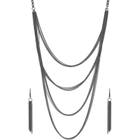 Brinley Co. Women's Rhodium-plated Chain Mail Necklace and Earring Set