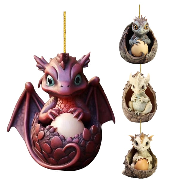 Dragón colgante huevo árbol lindo huevo de Navidad árbol fiesta favores 4 piezas