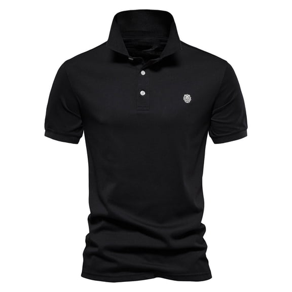 WREESH Men's Lapel Collar Button Henley T-Shirts Solid Color Short-Sleeved Fashionable Tops Black