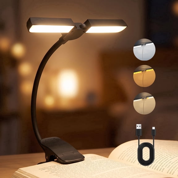 Behome Book Light, 18 LED Rechargeable Reading Light with 3 Color Temperatures and Stepless Dimming Brightness, Clip on Light with Power Indicator for Book Lovers Gift, Black