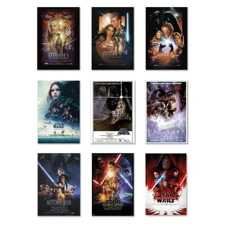 - Star Wars: Episode I, II, III, IV, V, VI, VII, VIII & Rogue One - 9 Piece Movie Poster Set (Regular Styles 1) (Size: 27