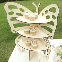 Efavormart 3-Tier Natural Butterfly Wooden Cupcake Stand, Rustic Dessert Display Stand Shelf Rack - 24"