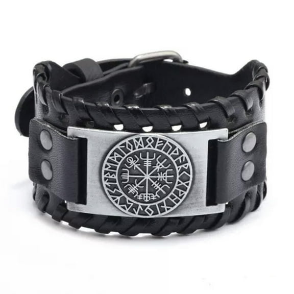 QQTDFG Viking Men Leather Bracelet Vegvisir Pirate Compass Runes Cuff Wristband Jewelry-#2