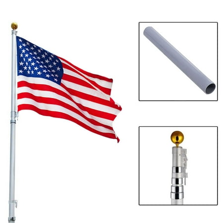 Costway 20Ft Aluminum Telescoping Flagpole Kit with Gold Ball + 1 US America