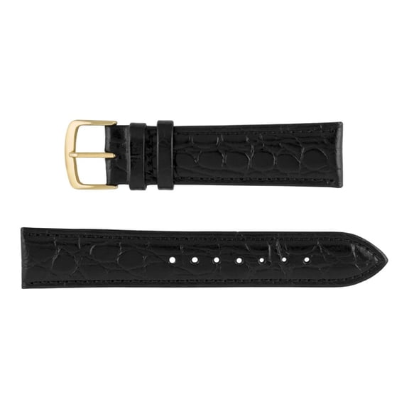 16mm Black Crocodile Grain Genuine Italian Leather Men's Long Watch Strap