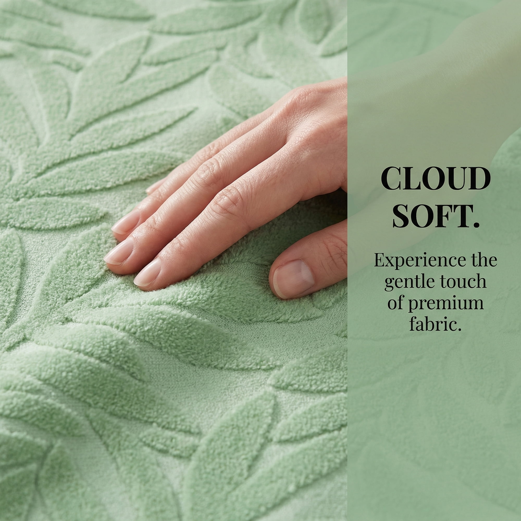 Unique Bargains Embossed Leaf Hand Towels Pure Cotton Absorbent Green 28" x 16"