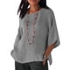 thumbnail image 4 of Ropa de mujer Camisa de cuello redondo de manga 3/4 Top casual de lino de algodón, Gris, 5XL Vogacara  AP002239-32, 4 of 5