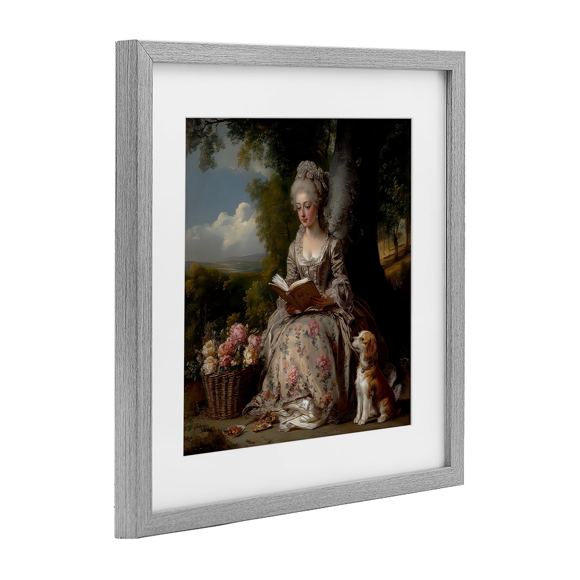 Stupell Industries Rococo Lady with Dog Gray Framed Print Under Glass, design by The Wands Want