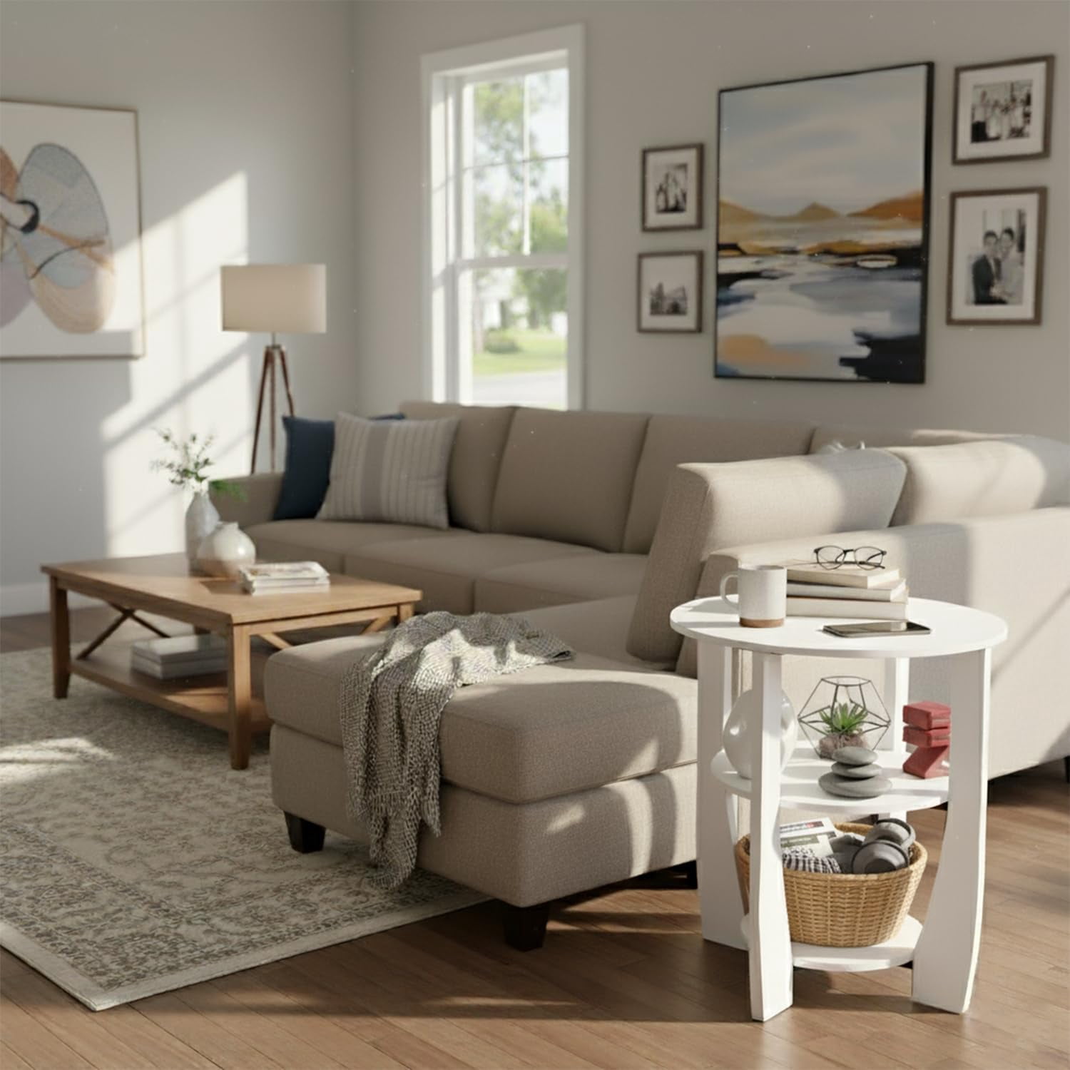 ZEXVIDA Round End Table with Storage Shelf,3 Tier Modern Side Table, Sofa Recliner Side Table,Accent Coffee Table,Nightstand for Living Room Bedroom for Small Spaces,19.7" D x 21.7" H (White)