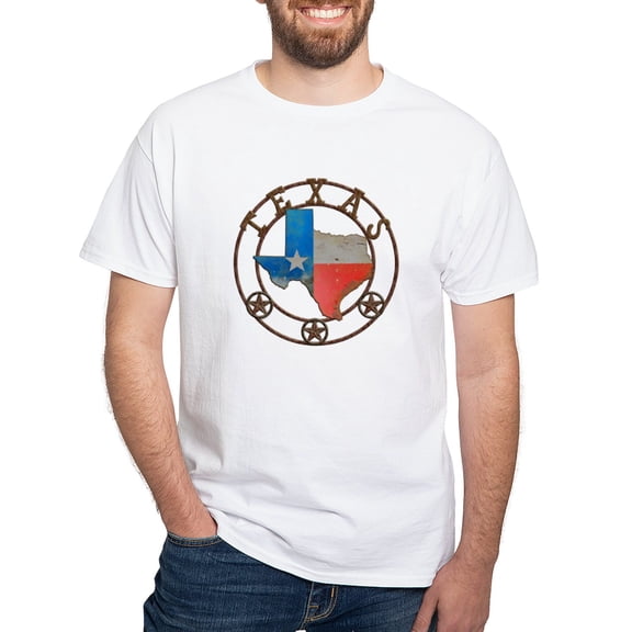 CafePress - Texas Wrought Iron Barn Art T Shirt - Men's White Classic Cotton T-Shirts