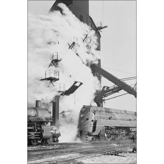 24"x36" Gallery Poster, Chicago and North Western Railroad E-4 at a coaling station. 1942