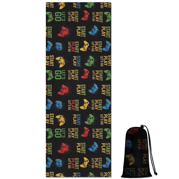 Colorful Games Symbol Black Pattern Hot Yoga Mat Towel Non Slip for Hot Yoga - Quick-Drying Yoga Mat Cover with 4 Corner Pockets with Travel Bag - Hot Yoga Towel Non Slip 70"x26"