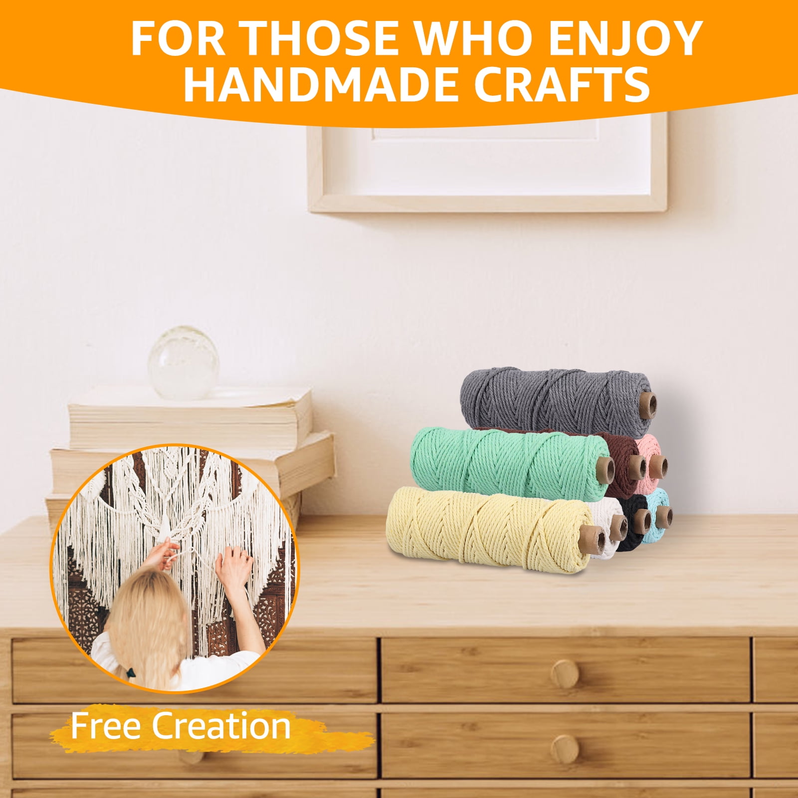 Keyohome 8 Rolls 3mm Colorful Knitting Macrame Cord Wear Resistant Versatile Cotton Twine String for Wall Hanging Plant Hanger Knitting Decorative Project