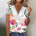 thumbnail image 3 of Fesfesfes Womens V Neck T Shirts Women Fashion Summer Fold Printed Regular Women Short Sleeves V Neck Button Top T Shirts for Women Loose Fit S(US:4), 3 of 6