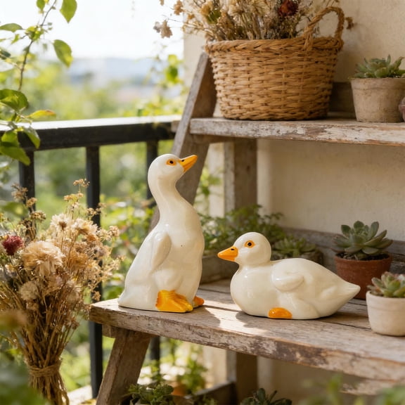 Ceramic Duck Figurine, Compact Animal Desktop Ornament, Durable Ceramic Home Decor, Cute Tabletop & Bathroom Accent, Decorative Statue for Living Space, Toilet Tank & Housewarming Gift