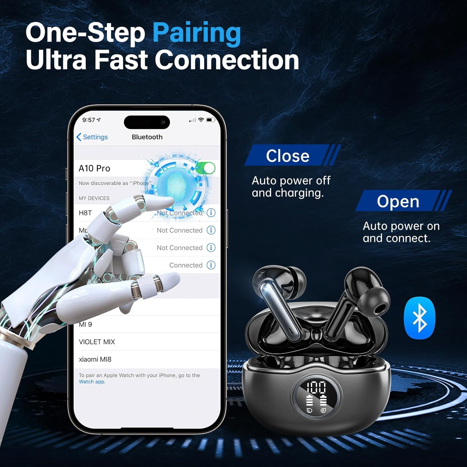 A10 Pro Wireless Earbuds, Bluetooth 5.3 Headphones HiFi Stereo 50H