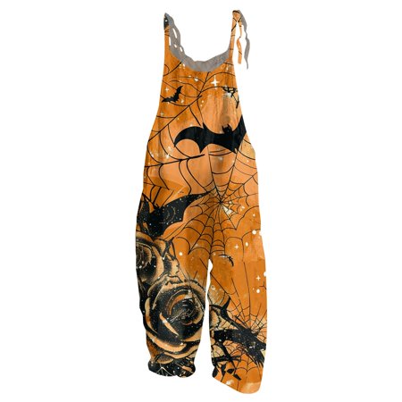 

Nisorays Halloween Womens Jumpsuit Cotton Linen Sleeveless Women s Jumpsuits Rompers & Overalls Halloween Graphic Square Neck Short Womens Overalls Orange S
