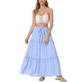 thumbnail image 2 of INSPIRE CHIC Women's A Line Maxi Skirt High Waist Ruffle Tiered Belt Lattice Texture Casual Long Skirts S Light Blue, 2 of 6