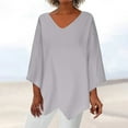 thumbnail image 2 of Yuyuzo Womens Fall Tops V Neck Long Sleeve Irregular Hem Solid Color Basic Pullover Top Tees Blouse Tshirts, 2 of 6
