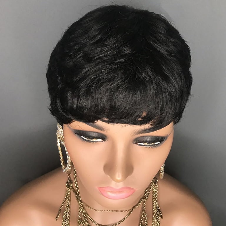 Pixie Cut Wig Human Hair Glueless Wear & Go Pre-Cut Bangs Short Wigs for Black Throw On & Go Glueless Pixie Cut With Bangs Wig Ultra Comfort main image 3