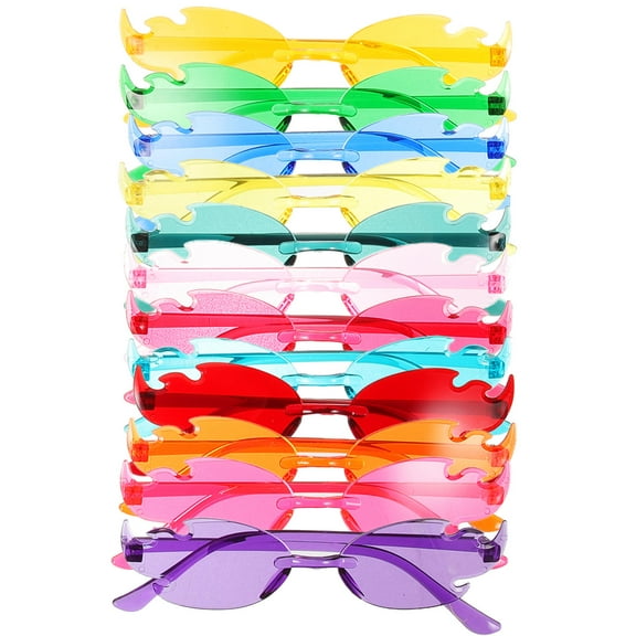 LOLIPPYY 12 Pairs Rimless Flame Shape Sunglasses Frameless Design Assorted Colors for Beach Party and Outdoor Fun