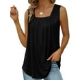 thumbnail image 3 of Fancyglim Women Tank Top Pleated Square Neck Sleeveless Summer Shirt Black 2XL, 3 of 5