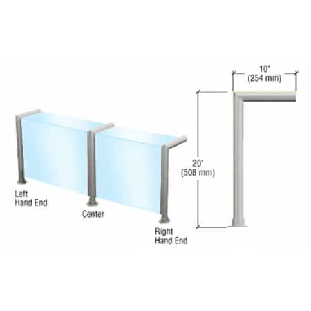 Sneeze Guard - CRL Brushed Stainless Elegant Series Glass on Front and Top Shelf Sneeze Guard - Left Hand End Post Only