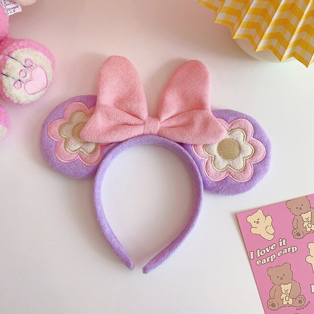Diadema de Sauna con orejas de Minnie Mouse para niñas de Disney, Aro para el pelo con lazo, decoración de fiesta de cumpleaños de Disneyland, juguete de simulación, regalo encantador zhangyuxiang LED