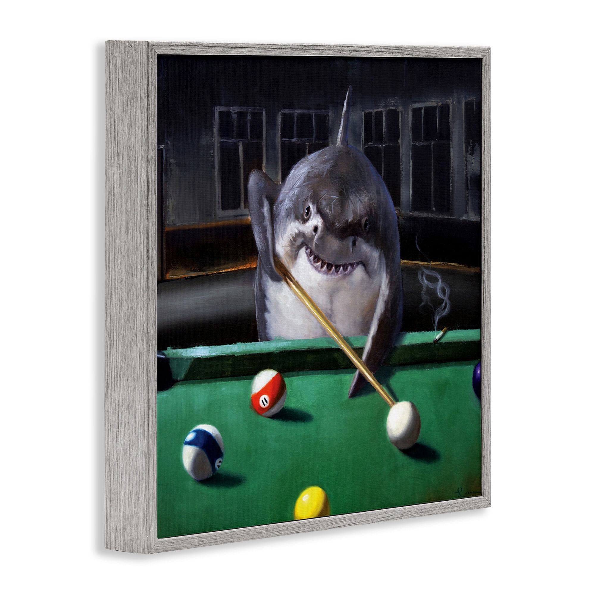 Stupell Industries Pool Shark Animal Pun Animals & Insects Painting Gray Framed Art Print Wall Art, 17 x 17