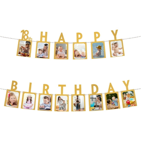 18th Birthday Photo Banner Decorations from 1 to 12 Months Gold 14 Pieces