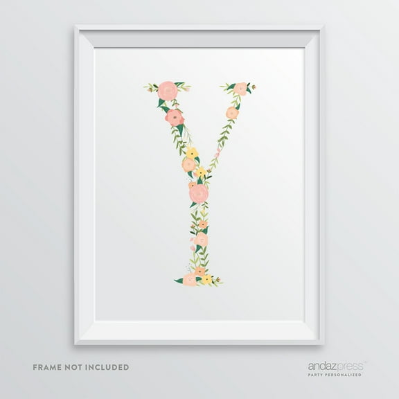 Y Monogram Wall Art Letters, Coral Floral Roses