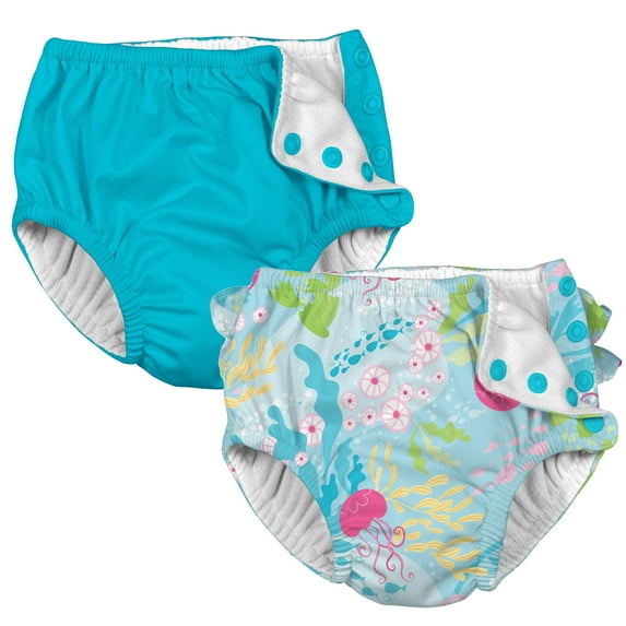 i play Baby and Toddler Snap Reusable Swim Diaper - Aqua and Coral Reef - 2 Pack