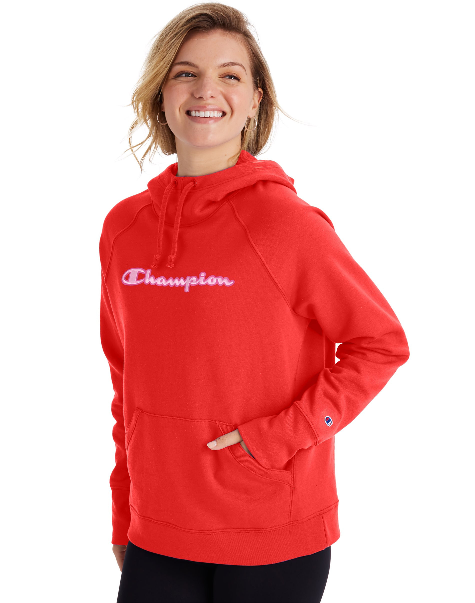 Women's Hoodie Sweatshirt Champion Powerblend Fleece Pullover Chainstitch Logo 