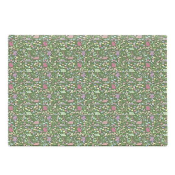 Easter Cutting Board, Flowers Eggs Rabbits Branches in Pastel Tones Pattern, Decorative Tempered Glass Cutting and Serving Board, in 3 Sizes, by Ambesonne