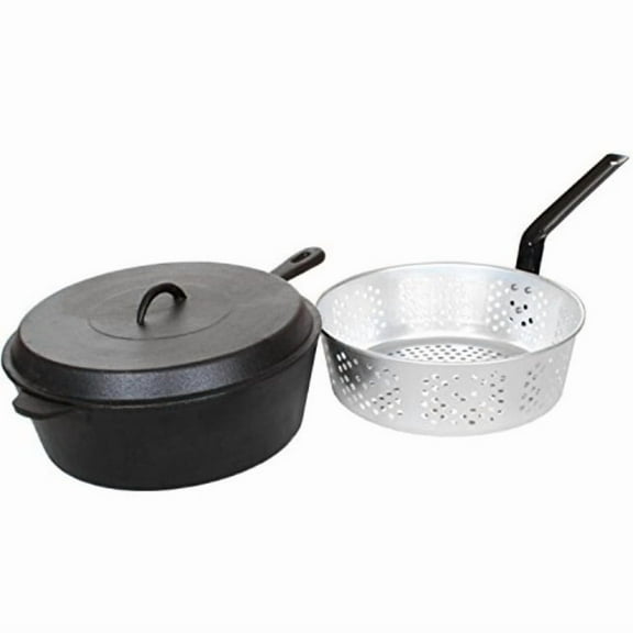 Cajun Classic 6-Quart Seasoned Cast Iron Chicken Fryer With Basket