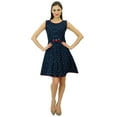 thumbnail image 4 of Bimba Navy Blue Pleated Cotton Dress Chic Casual Midi Sleeveless Summer Dresses, 4 of 9