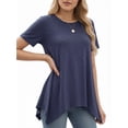 thumbnail image 2 of MOYIKO Women's Short Sleeve Swing T-Shirt Flowy Asymmetrical Hem Tee Loose Fit Casual Tops, 2 of 7