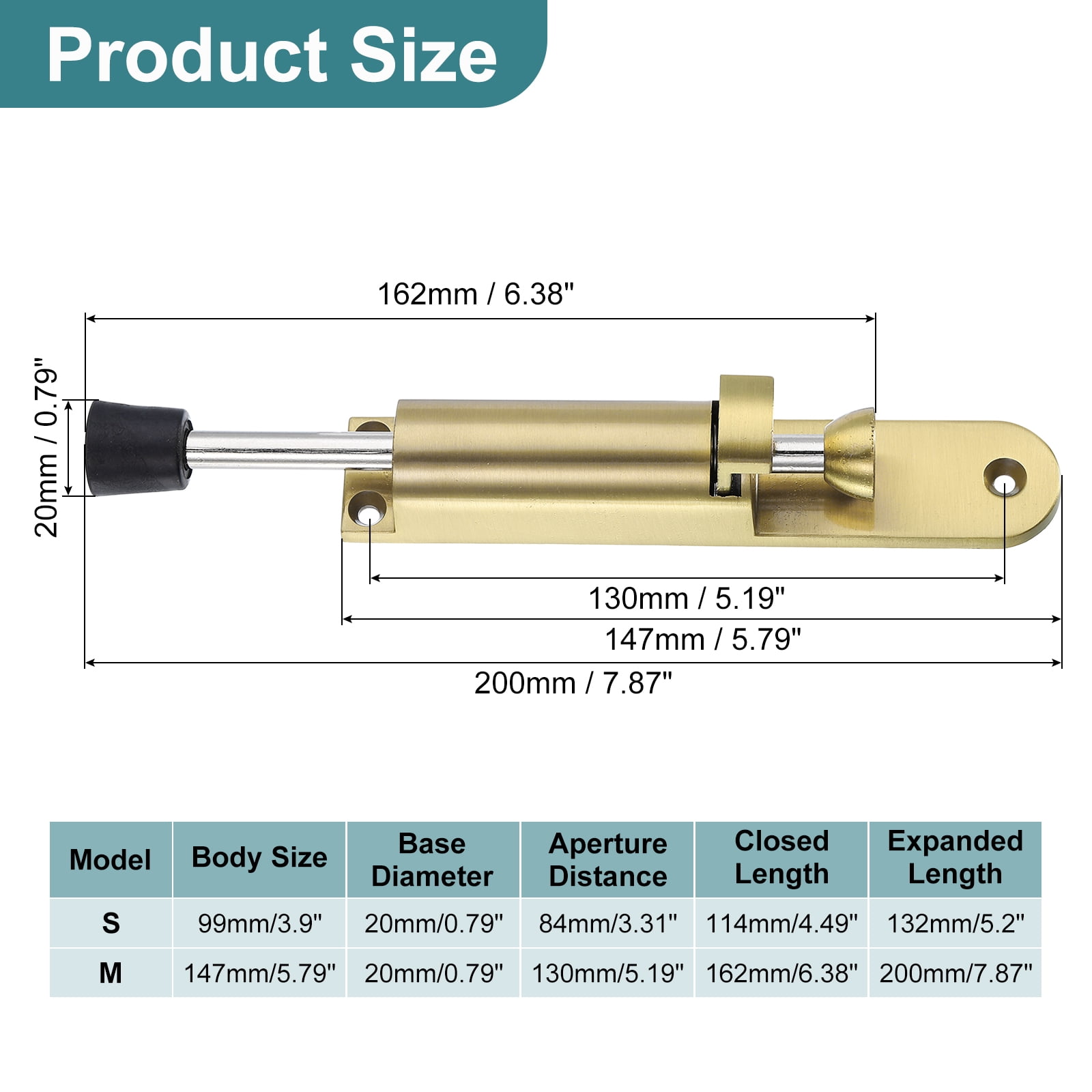 Uxcell 2 Pack Kickdown Door Stop, Spring Loaded Telescopic Door Stopper, Adjustable Door Locks Holder for Distance from the Ground 45mm/1.77", Gold