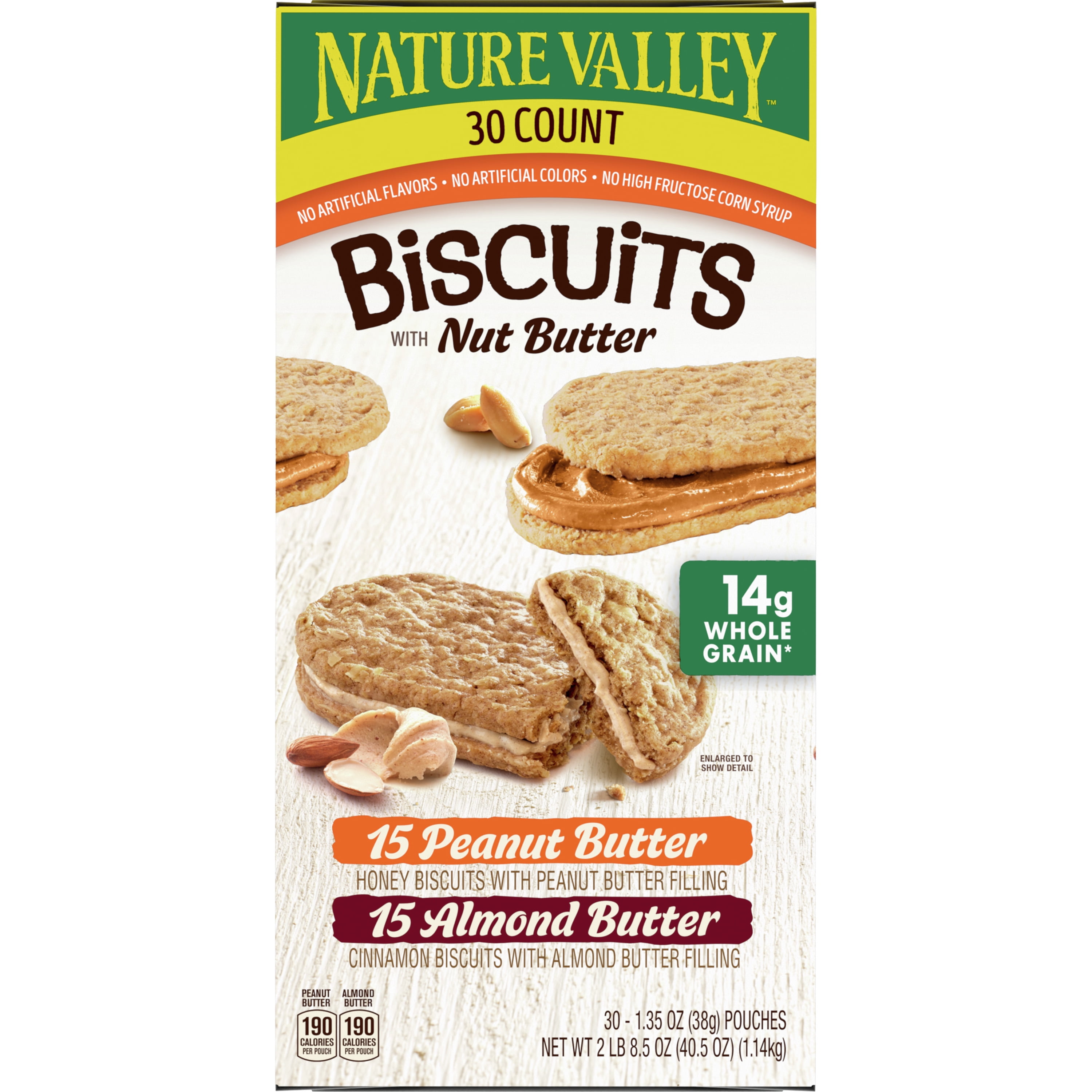 Nature Valley Biscuit Variety Pack, Peanut Butter & Almond Butter, 30 ct, 40.5 OZ
