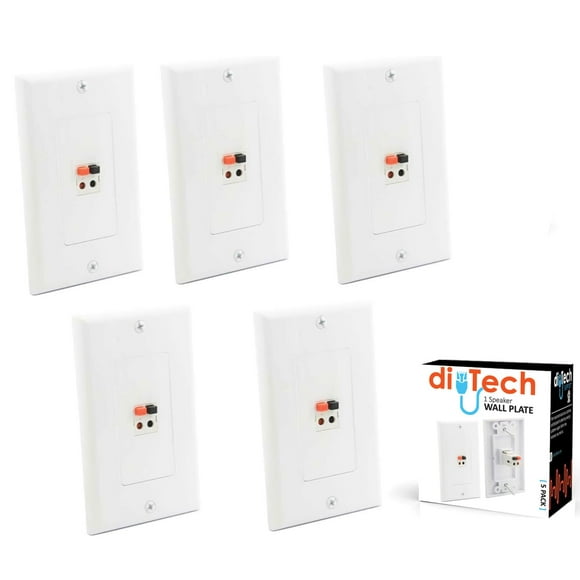 DIYTECH Premium Speaker Wall Plate - Speaker Wire Wall Plate Spring Loaded, Audio Wall Plate, Home Theater Wall Plate, Speaker Wall Plates for Home Theater Wall Mount Speakers - (5 Pack White)