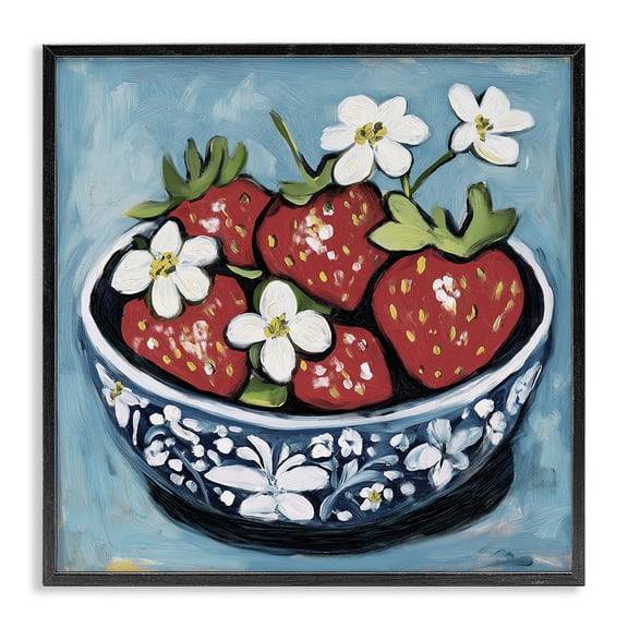 Stupell Industries Modern Strawberries in Blue Bowl Black Framed Giclee Art, 12 x 12, by Gina Kelly