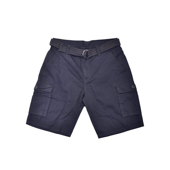 RING OF FIRE Men's Casual Bobby Fabric Dye Belted 9" Inseam Twill Cargo Short Pants Size 30 to 38 Black