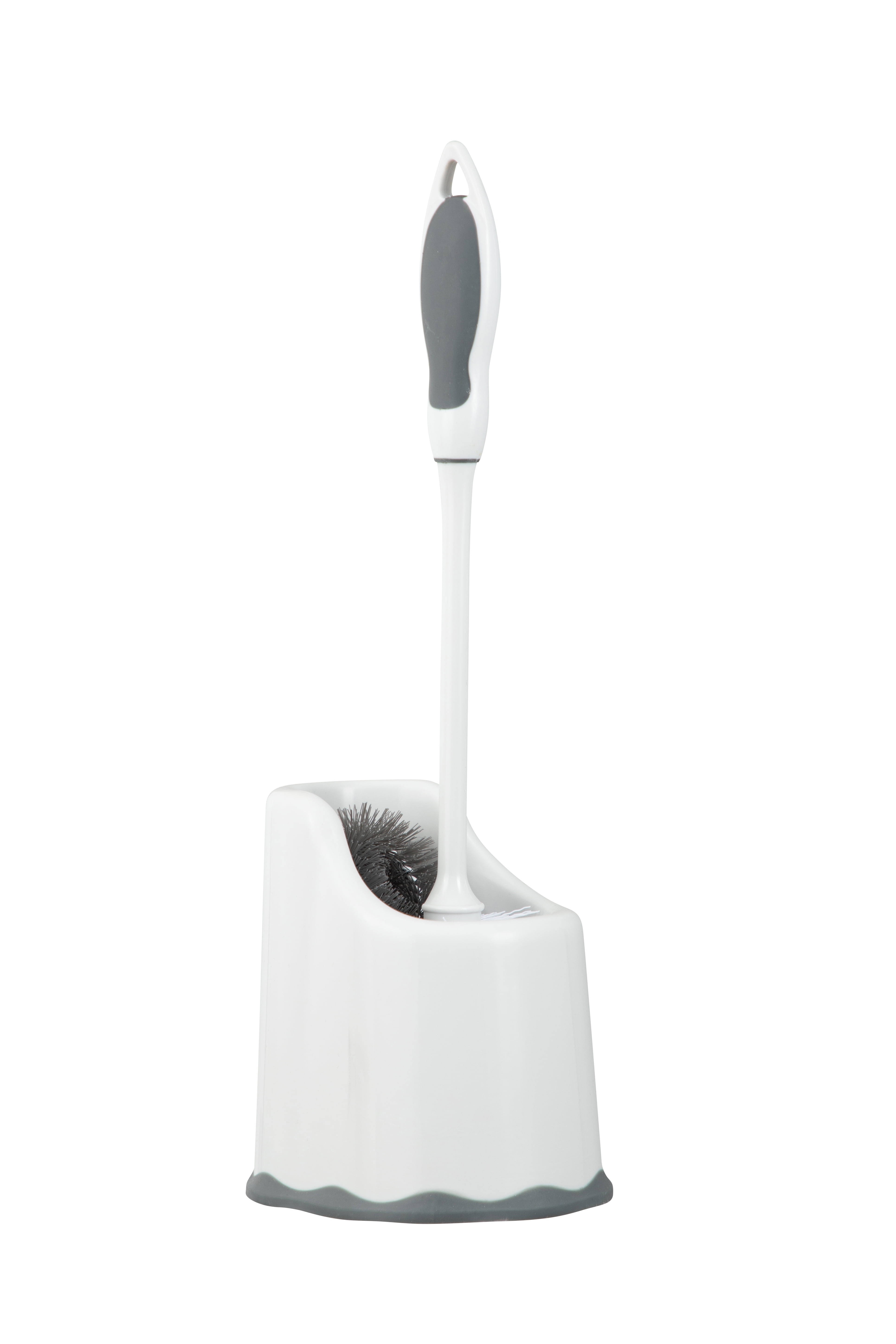 Toilet Brush and Holder Toilet Bowl Cleaner Brush with Scrubbing Wand, Under Rim Lip Brush and Storage Caddy for Easy Bathroom Cleaning. by Superio (White / Grey)