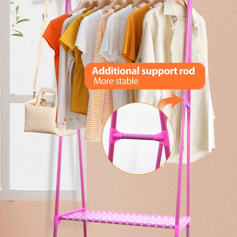 Portable Rolling Garment Rack with 2 Tier Shelves Movable Clothes Rack on Wheels Pink Walmart